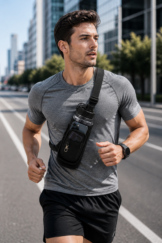 Hydration Carry Sling - Adjustable Water Bottle Holder with Storage Pocket